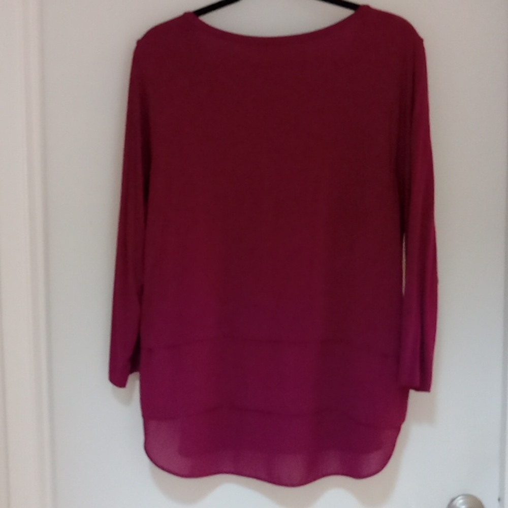 Michael Kors Maroon Top Long Sleeve Crew Neck With Chiffon Fabric Bottom Size L - Picture 4 of 5
